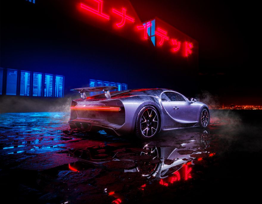 Bugatti, Bugatti Chiron, Neon lights, HD, 2K