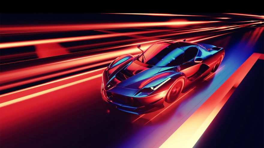 Ferrari, Supercar, Digital, Ferrari, Supercar, Digital art, Neon, HD, 2K, 4K