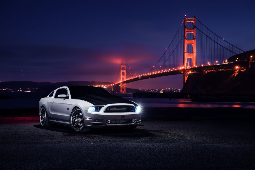 Ford, Ford Mustang, Golden Gate Bridge, Night, HD, 2K, 4K, 5K