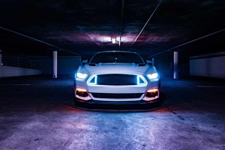 Ford, Ford Mustang, Sports car, Neon lights, HD, 2K, 4K, 5K