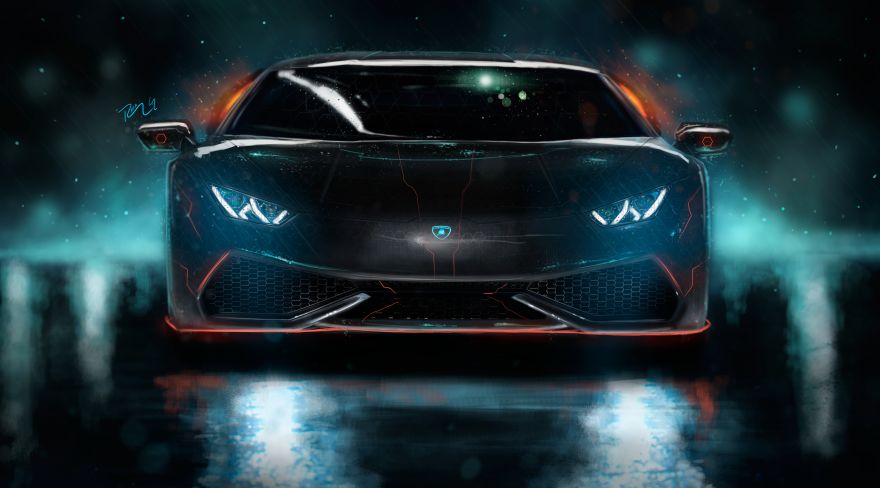 Lamborghini, Lamborghini Huracan, CGI, Custom, Neon, Night, HD, 2K, 4K