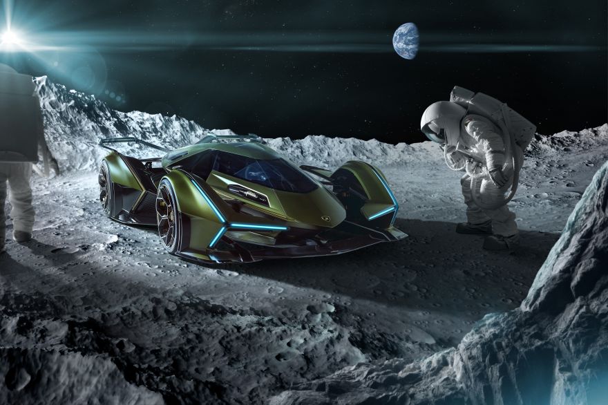 Lamborghini, Lamborghini Lambo V12 Vision Gran Turismo, Space, Moon, Astronaut, 2019, HD, 2K, 4K, 5K, 8K